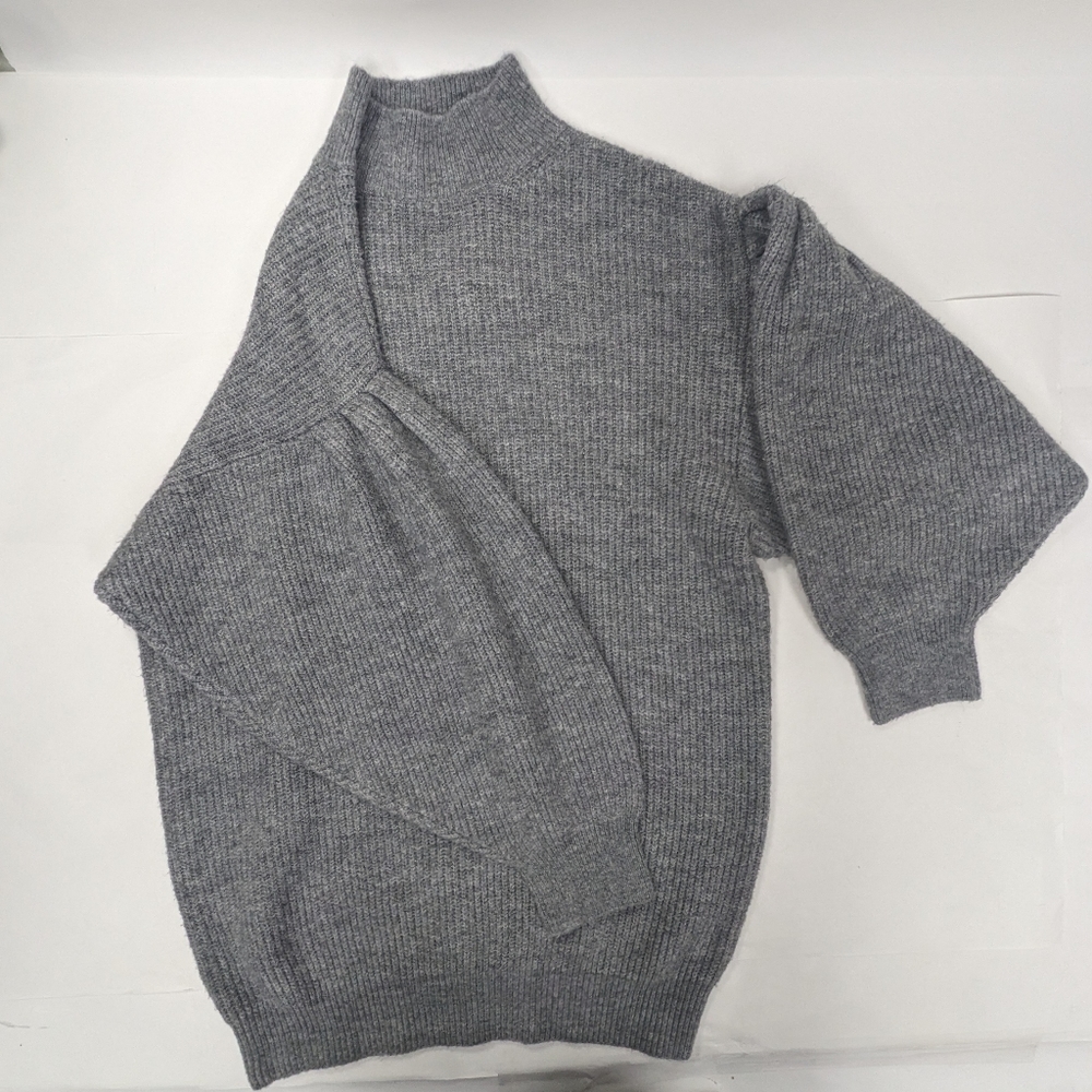 Aaron & Amber Gray fuzzy sweater dress puffy sleeves [sku#157]